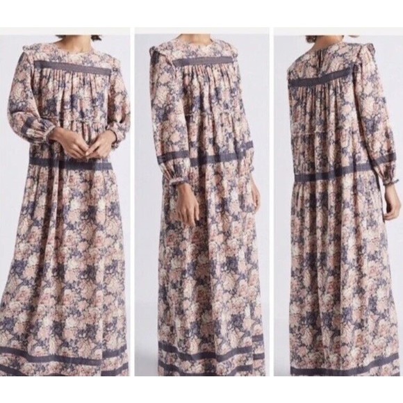 Current Elliot Maxi Dress Size 1 Women’s S Floral Long Sleeve Crochet Lace - Picture 1 of 12